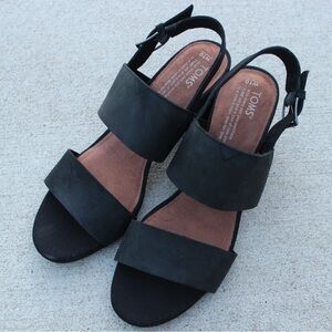 TOMS Poppy Black Suede Heeled Sandal Sz 10